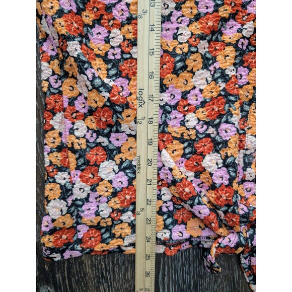 LOFT Shirt Womens XL Black Orange Pink Floral Short Sleeve Button Tie Front Top - Picture 8 of 8
